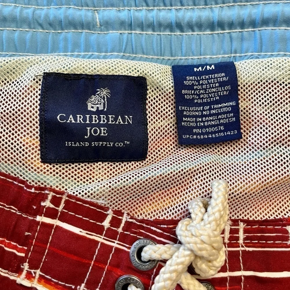 CARIBBEAN JOE,MENS SWIM TRUNKS, BEACHWEAR WITH DRAWSTRING. 100% POLYESTER.SIZE M
